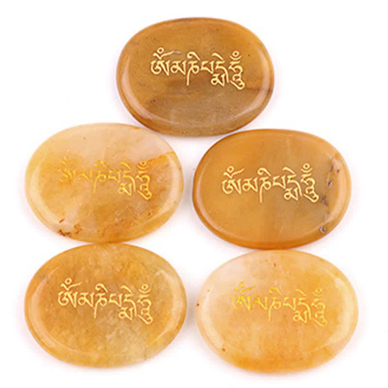 Buddha Stones Om Mani Padme Hum Amethyst Tiger Eye Palm Stone Crystal Decor 35*45mm