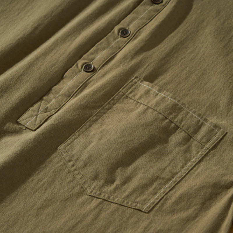 Buddha Stones Summer Solid Men's Half Button Short Sleeve Cotton Shirt