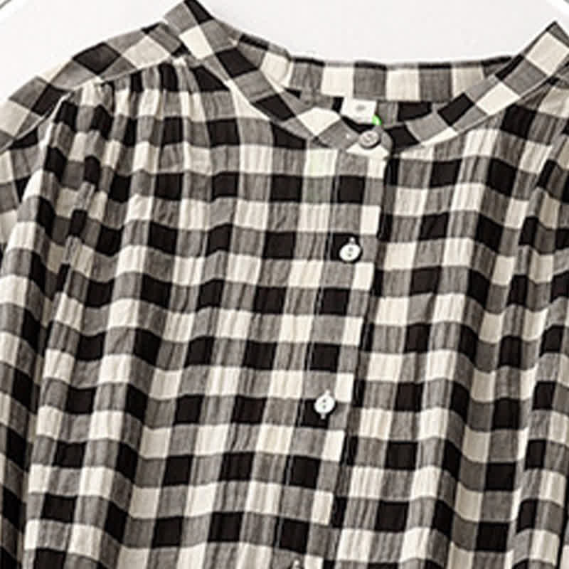 Buddha Stones Spring Gingham Knee Length Women's Short Sleeve Dress With Tie Waist Chiffon Hem