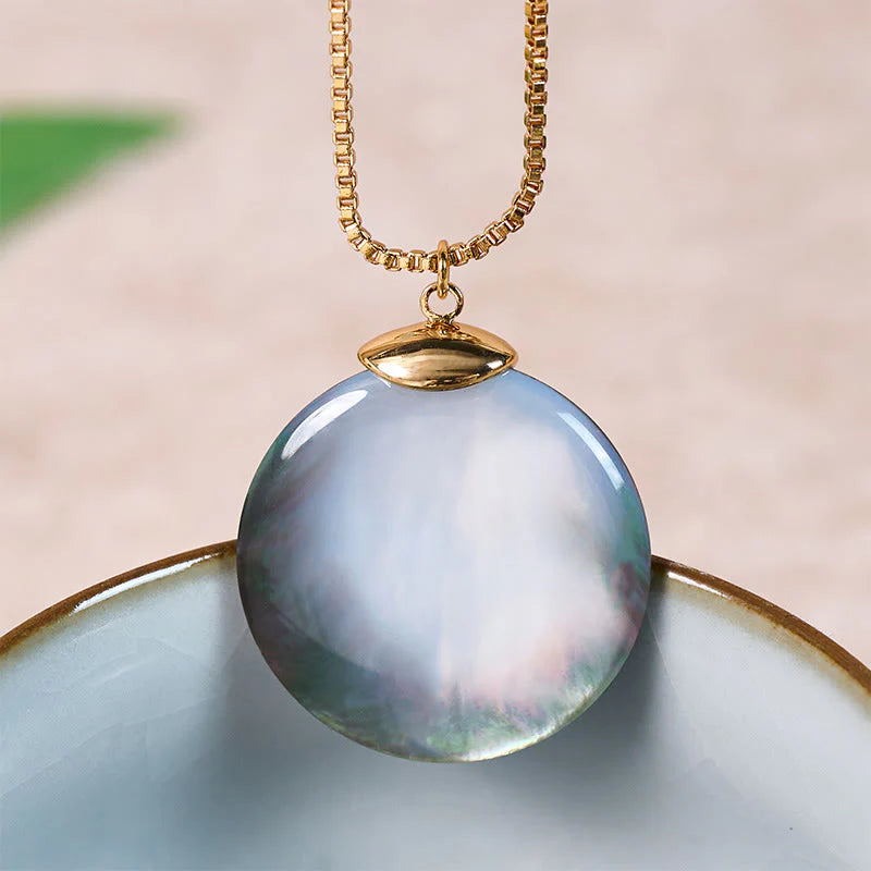 Buddha Stones Round Tridacna Stone Calm Necklace Pendant