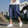 Buddha Stones Summer Elastic Waist Drawstring Solid Color Half Men's Tapered Pants With Pockets