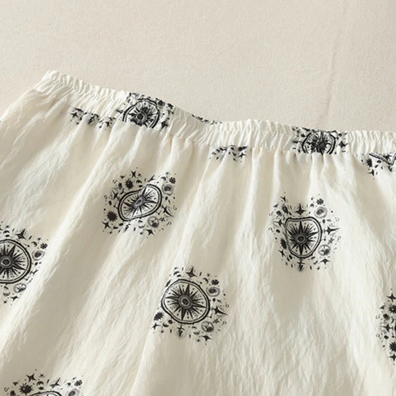 Buddha Stones Bohemian Printing Celestial Pattern Women's Wide Leg Cotton Pants With Pockets
