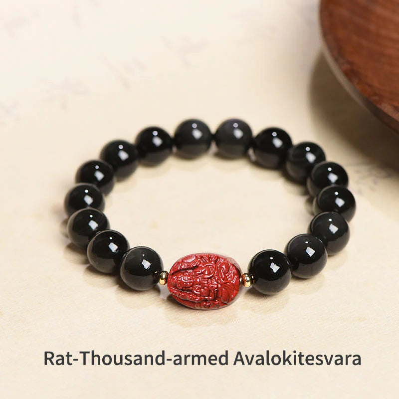 Buddha Stones Chinese Zodiac Natal Buddha Natural Black Obsidian Cinnabar Purification Bracelet (Extra 35% Off | USE CODE: FS35)