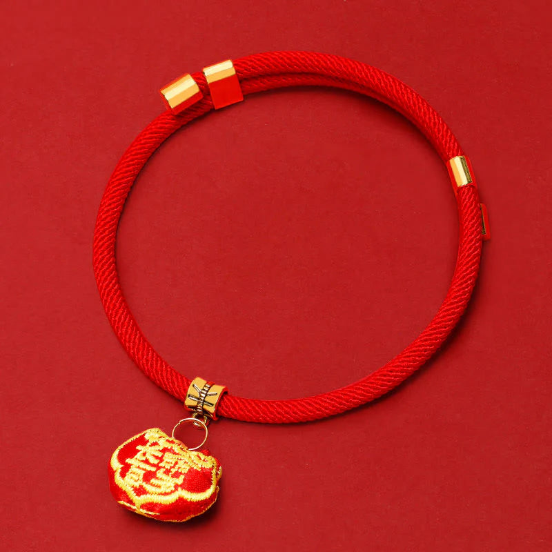 Buddha Stones Red String Plaited Embroidery Tiger Fu Character Protection Adjustable Cats Dogs Pet Collar