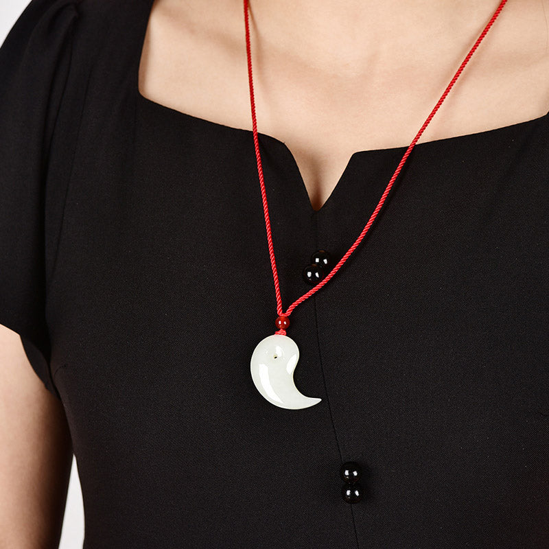 Buddha Stones Yin Yang White Jade Cyan Jade Protection Blessing Necklace String Pendant