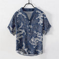 Buddha Stones Cotton Dragon Lotus Pattern Men's Short Sleeve Half Button Shirt