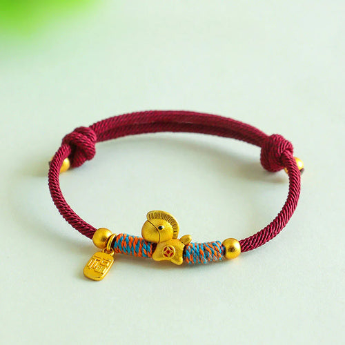 Buddha Stones 999 Sterling Silver Year Of The Horse Fu Character Charm Colorful String Rope Luck Bracelet