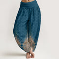 Buddha Stones Cotton Ethnic Peacock Floral Pattern Women's Elastic Waist Harem Pants