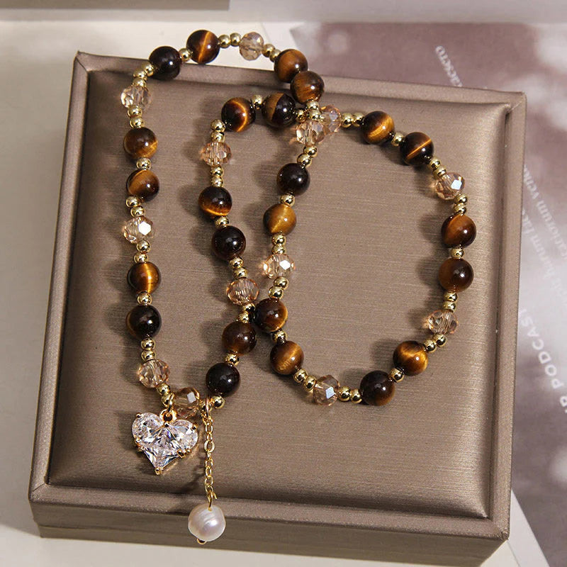 Buddha Stones Natural Tiger Eye Love Heart Double Wrap Protection Bracelet