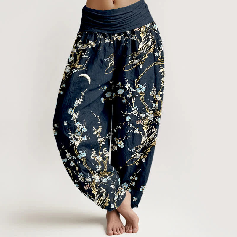 Buddha Stones Pure Cotton Plum Blossom Branches Elastic Waist Women's Harem Pants