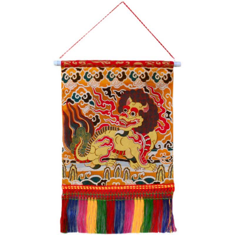 Buddha Stones Feng Shui Kirin Spiritual Colorful Tassel Wall Art