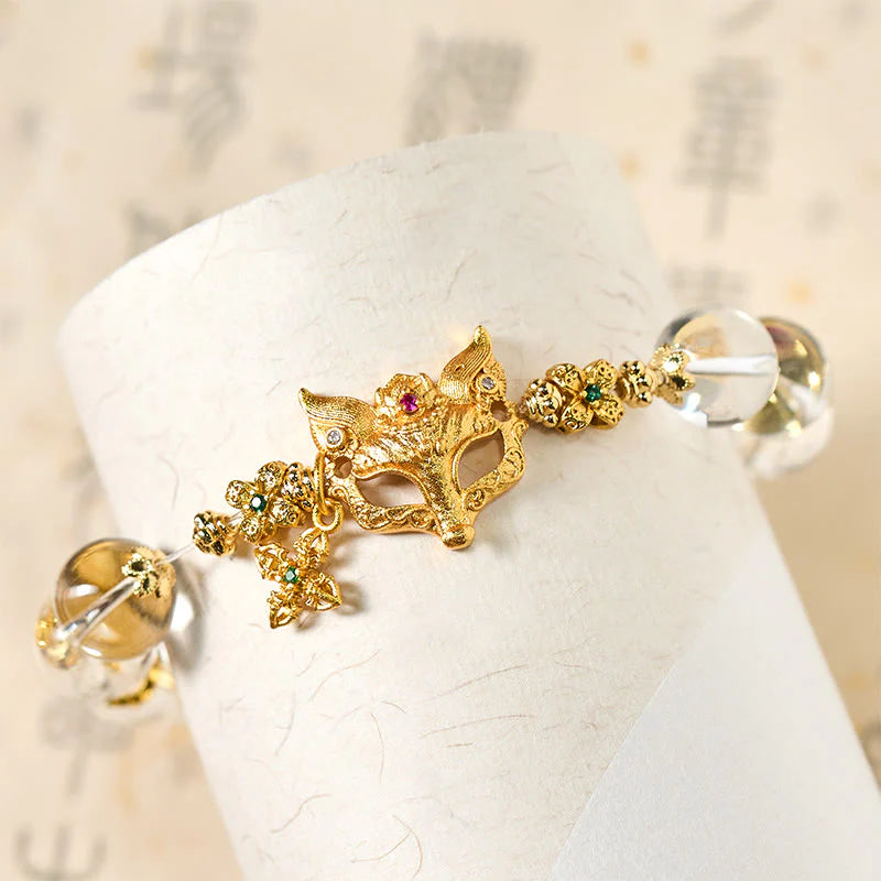 Buddha Stones Fox Cross Charm White Crystal Beaded Protection Bracelet