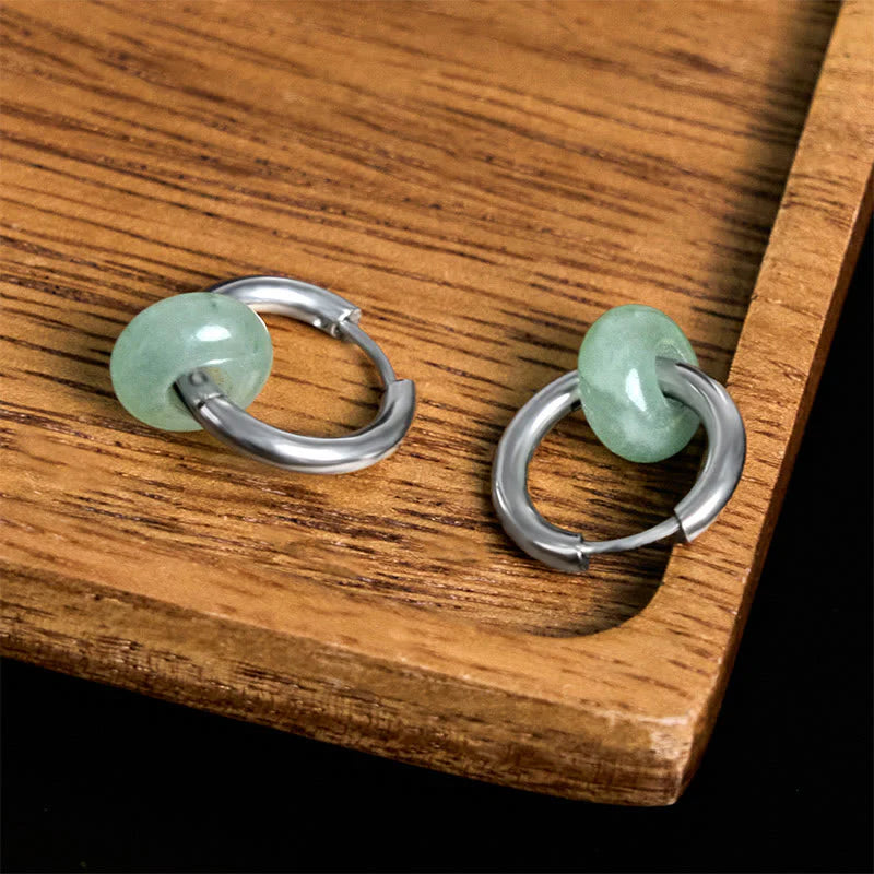 Buddha Stones Sending Calm and EleganceTitanium Steel Jade Earrings Includes Gift Message Card