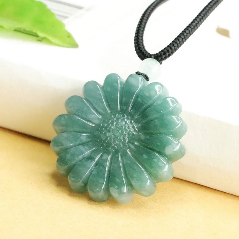 Buddha Stones Sunflower Jade Abundance Necklace Pendants