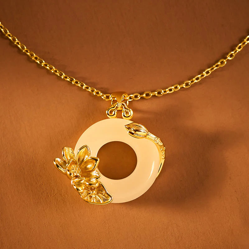 Buddha Stones Lotus Peace Buckle Peace Necklace Pendant