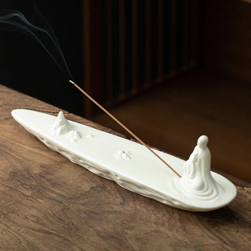 Buddha Stones Buddha Monk Ceramic Sea Wave Mountain Blessing Incense Burner Decoration