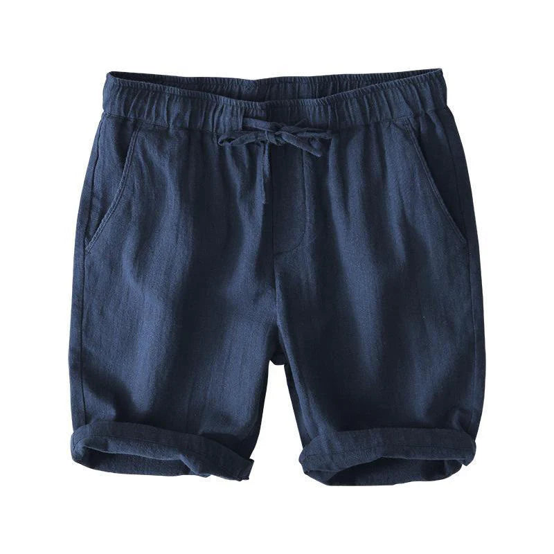 Buddha Stones Summer Solid Color Drawstring Elastic Waist Men's Cotton Linen Shorts With Pockets