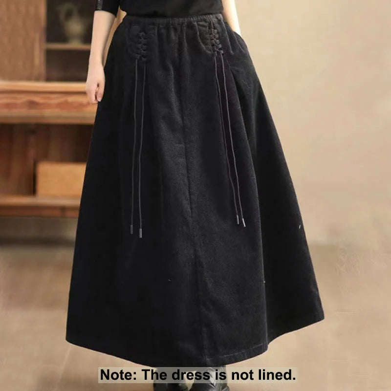 Buddha Stones Women's Plain Corduroy 7-8 Length Skirt With Pockets