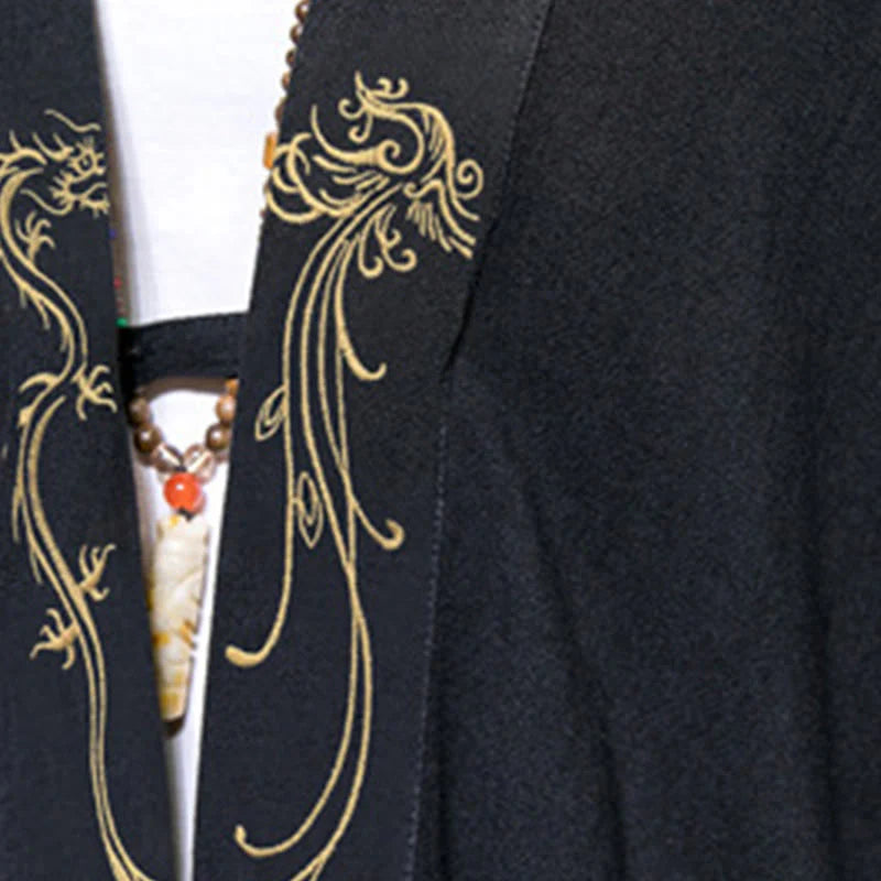 Buddha Stones Dragon Phoenix Open Front Long Sleeve Jacket Men's Cotton Kimono