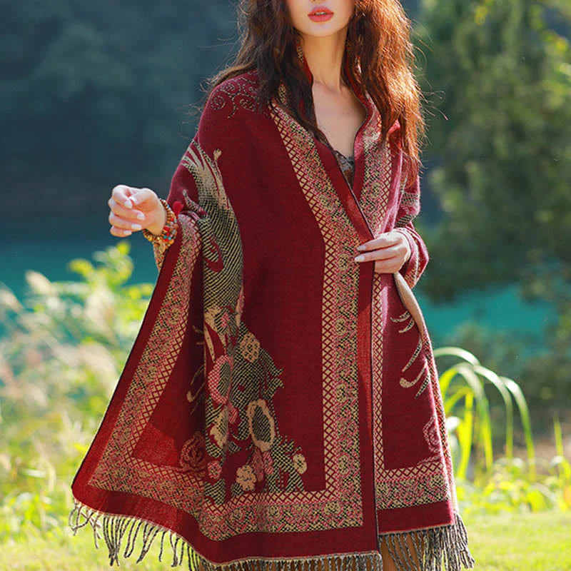 Buddha Stones Jacquard Ethnic Paisley Plants Pattern Tassel Soft Thermal Scarf Shawl
