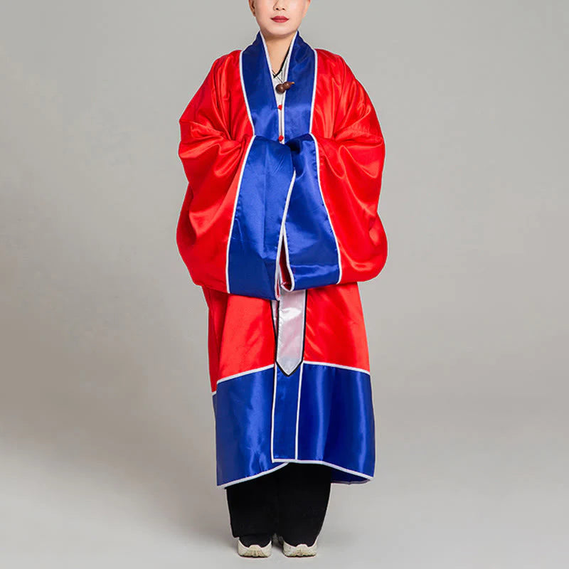 Buddha Stones Wudang Crane Embroidery Long Wide Sleeve Unisex Taoist Robe Gown Kimono For Qigong Tai Chi Ceremony