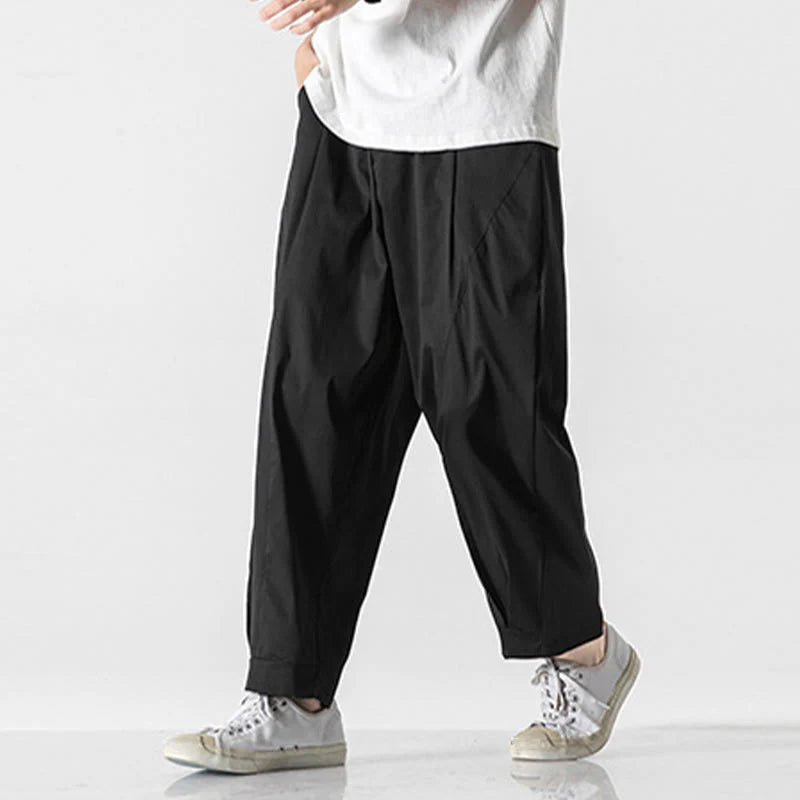 Buddha Stones Summer Solid Drawstring Ankle-Length Men's Cargo Harem Pants With Pockets