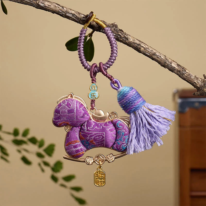 Buddha Stones Multicolored Year Of The Horse Gourd Ingot Design Freedom Prosperity Key Chain