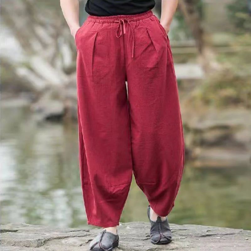 Buddha Stones Casual Simple Drawstring Men's Harem Pants With Pockets