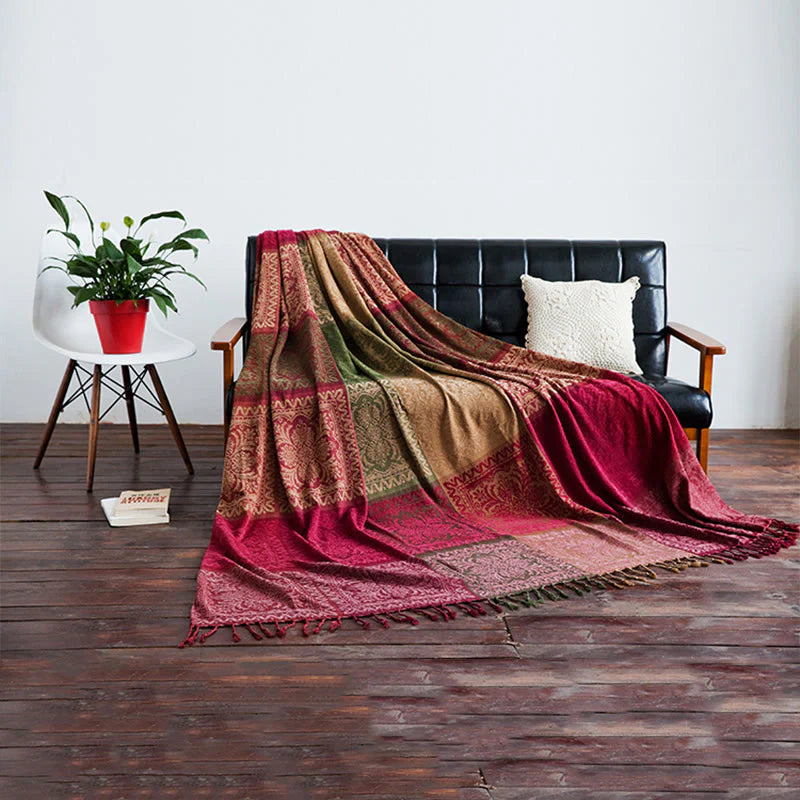 Buddha Stones Tibetan Multicolored Flower Pattern Hand-Dyed Blanket