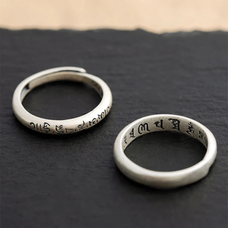 Buddha Stones 990 Sterling Silver Six True Words Om Mani Padme Hum Love Peace Ring (Extra 35% Off | USE CODE: FS35)