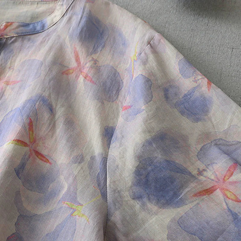 Buddha Stones Spring Floral Pattern Crew Neck Long Sleeve Women's  Polyester Shirt
