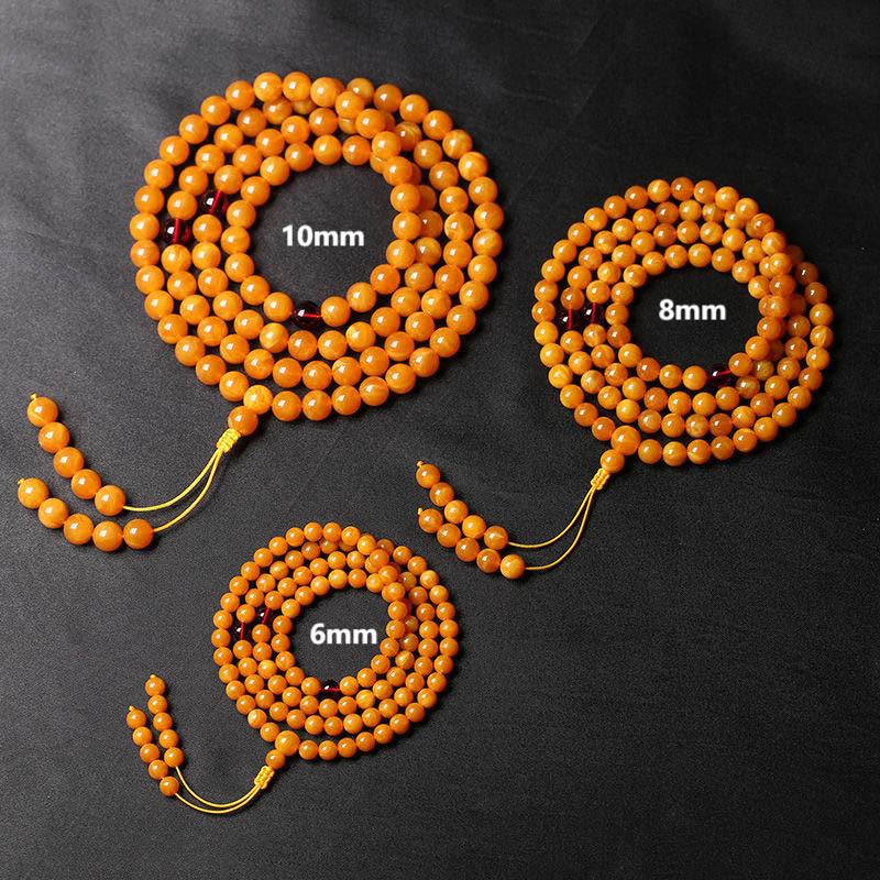 Buddha Stones Tibetan Amber Round Bead Mala
