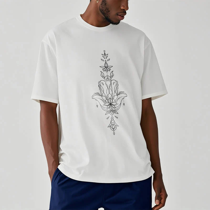 Buddha Stones Hamsa Hand Lotus Flower Pattern Tee T-shirt