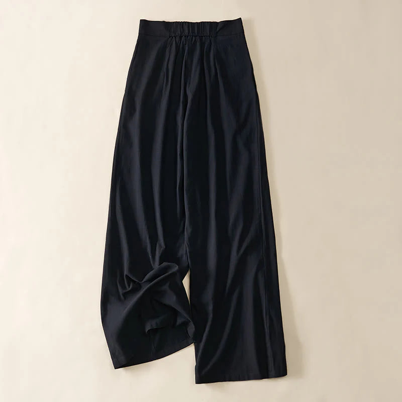 Buddha Stones Simple Zipper Design Cotton Women's Wide Leg Pants With Pockets
