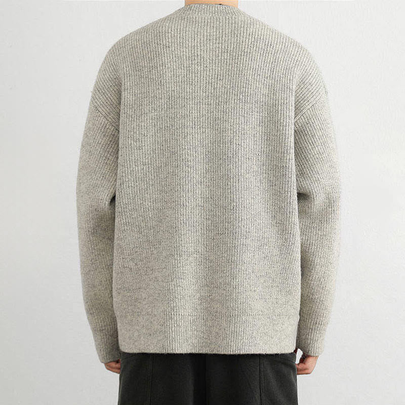 Buddha Stones Winter V-Neck Buttons Ribbed Design Warm Men's Long Sleeve Knitted Sweater