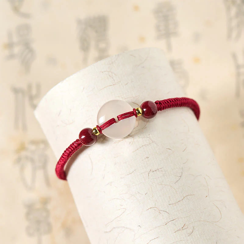Buddha Stones Peace Buckle White Agate Flat Knot Diamond Knot Red String Connection Bracelet