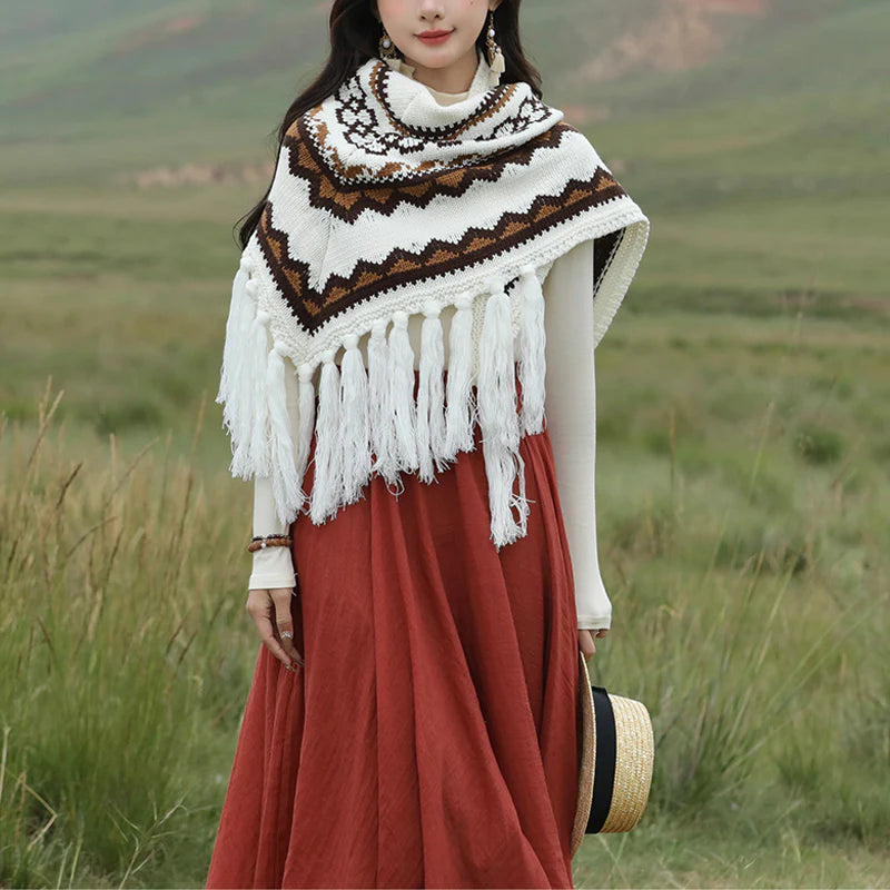 Buddha Stones Tibetan Triangular Shawl Striped Tassels Winter Cozy Travel Scarf Wrap