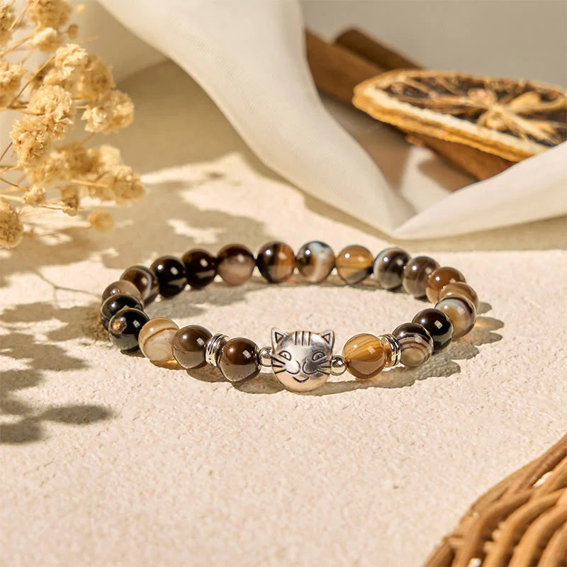 Buddha Stones Chocolate Siamese Cat Natural Brown Striped Agate Bead Stability Bracelet