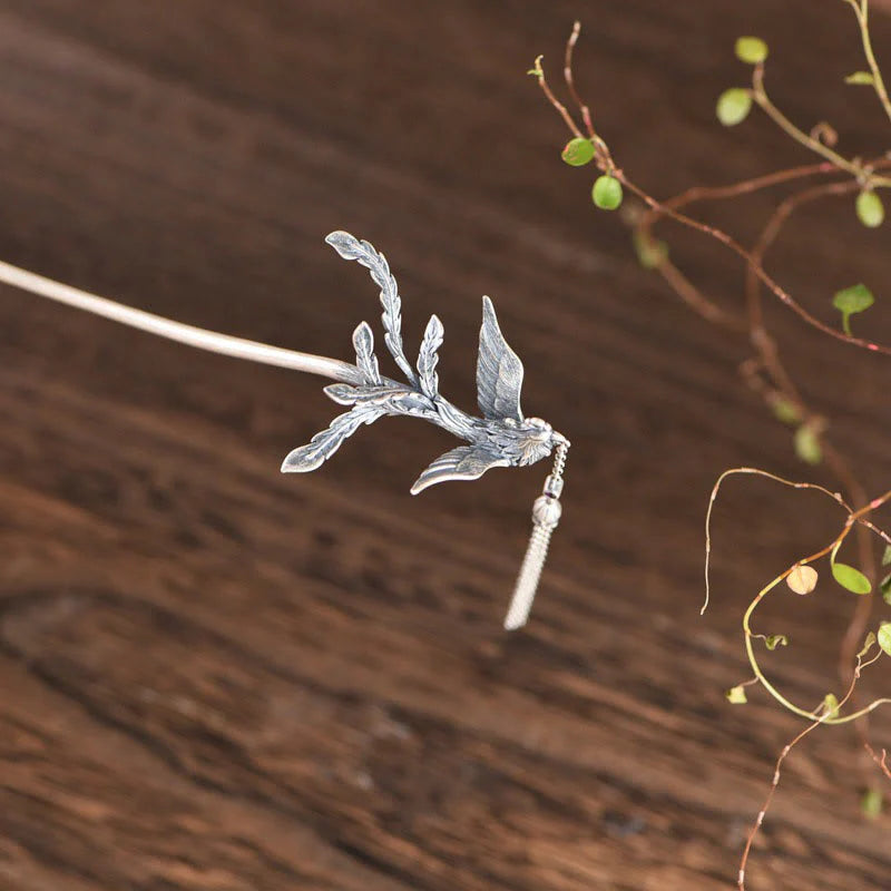 Buddha Stones 925 Sterling Silver Phoenix Tassels Protection Hairpin