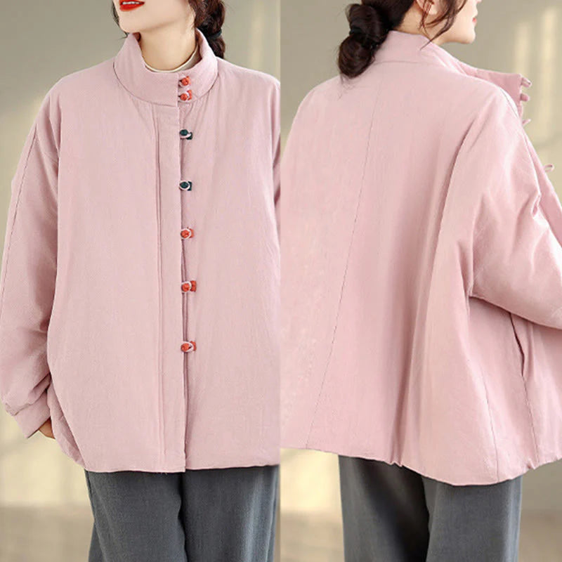 Buddha Stones Women's Winter Chinese Frog-Button Long Sleeve Cotton Thicken Jacket With Pockets