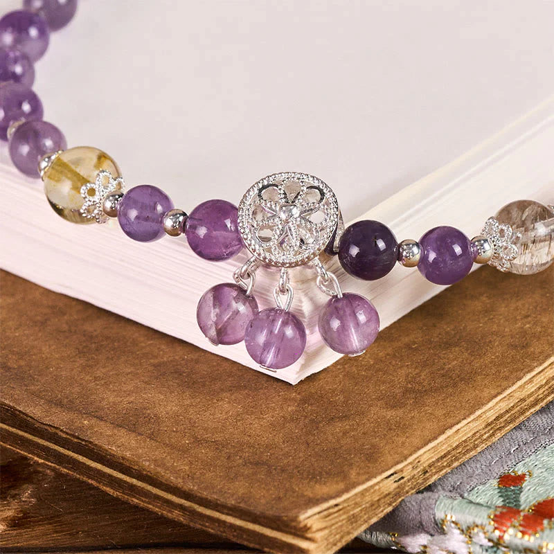 Buddha Stones Amethyst Flower Charm Spiritual Awareness Beaded Key Chain Phone Hanging Decoration