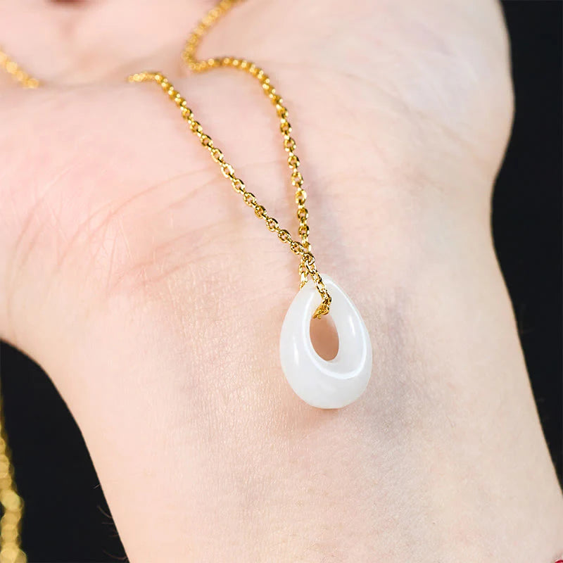 Buddha Stones Water Droplet White Jade Luck Necklace Pendant