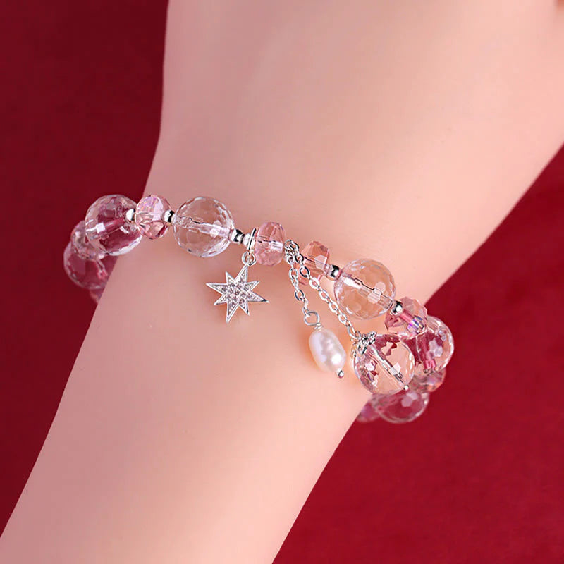 Buddha Stones White Crystal Pink Crystal Protection Star Charm Bracelet