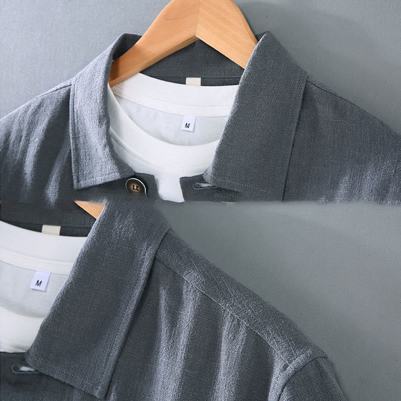 Buddha Stones Commute Plain Long Sleeve Button Lapel  Design Men's Ramie Linen Jacket With Pockets