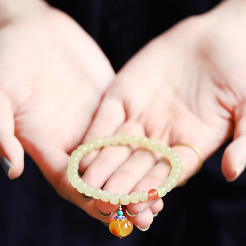Natural Hetian Jade Pumpkin Amber Red Agate Crystal Prosperity Bracelet
