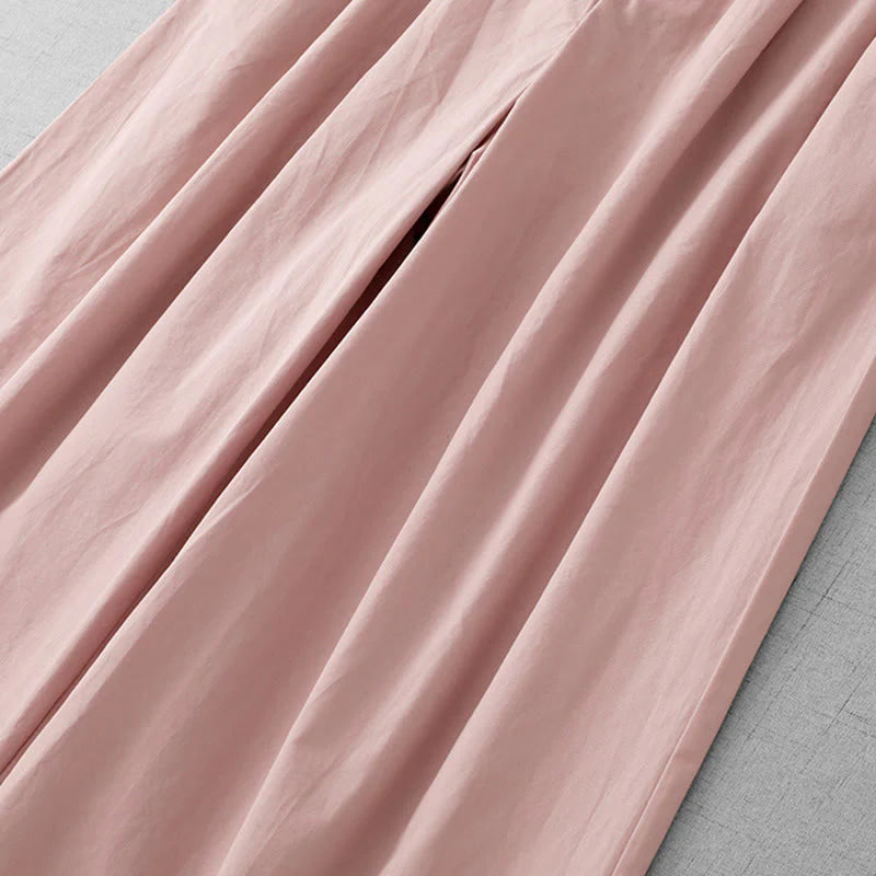 Buddha Stones Casual Plain Polyester Women's 7-8 Length Wide Leg Pants With Pockets