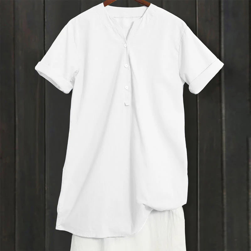 Buddha Stones Casual Plain Button Notched Collar Women's Short Sleeve Shirt