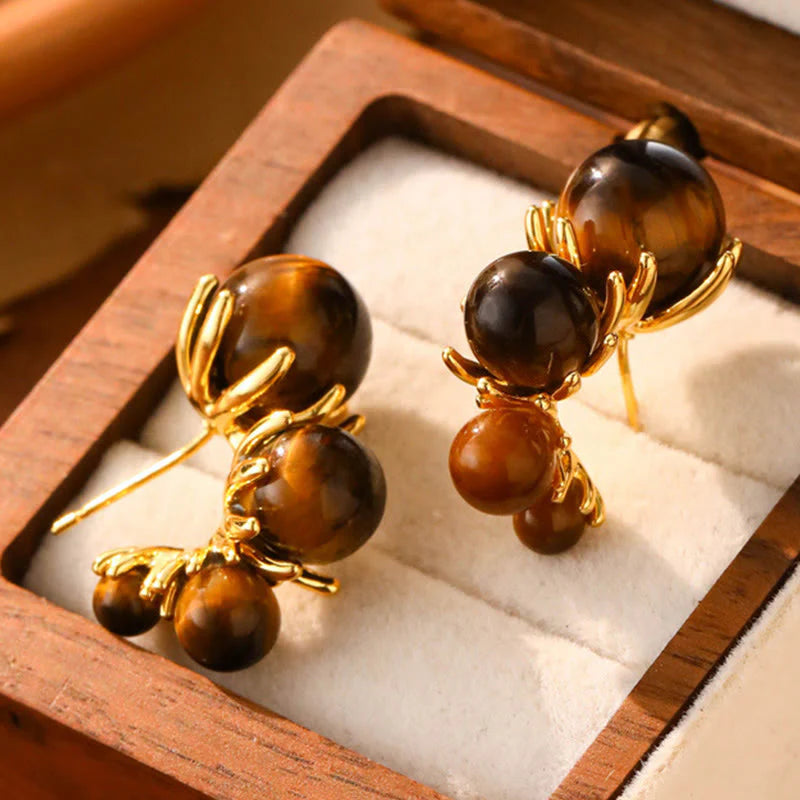 FREE Today: Protection and Healing Tiger Eye Round Bead Fish Tail Irregular Design Earrings