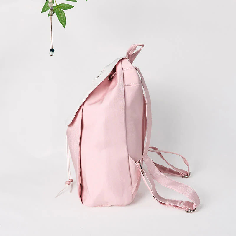 Buddha Stones Handmade Pink Peony Flowers Embroidered Large Capacity Canvas Backpack