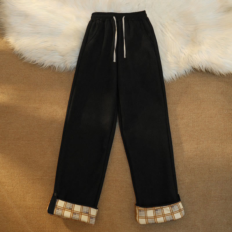 Buddha Stones Women's Patchwork Cotton Corduroy Fleece-Lined Wide Leg Pants With Pockets